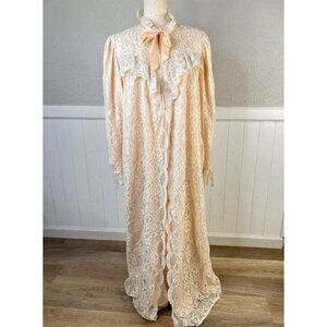 Vtg Christian Dior Satin Full Lace Peach 1X Long Nightgown Old Hollywood